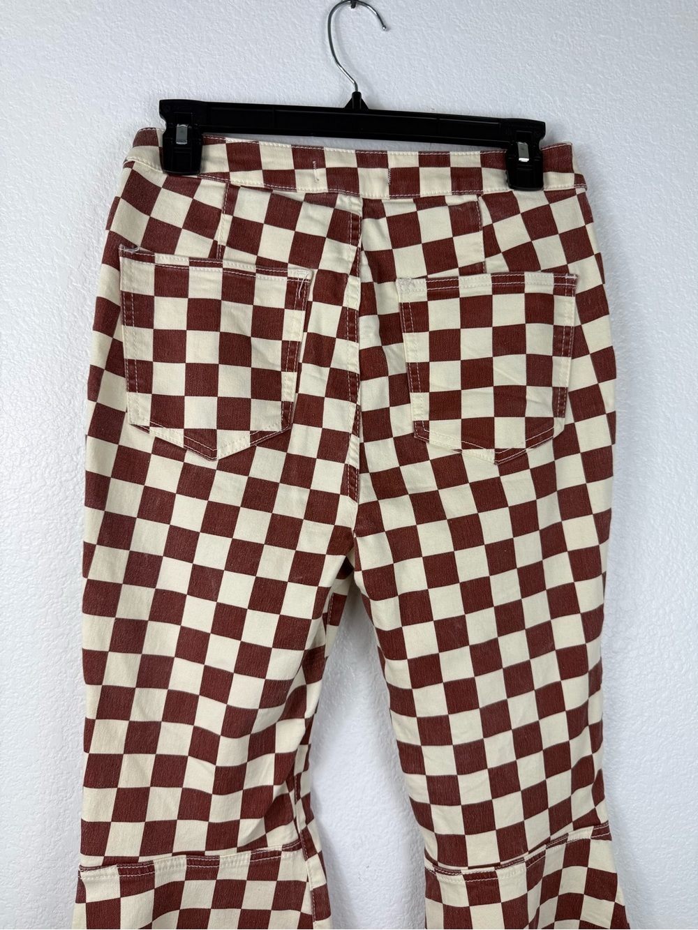 Free People Checkerboard High-Waist Flared Pants - Brown & White size 28 - Picture 7 of 8